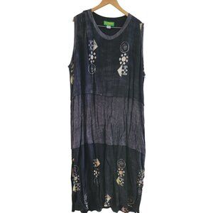 Kusnadi Womens Black Lagenlook Maxi linen blend Dress One Size Art to Wear Arty